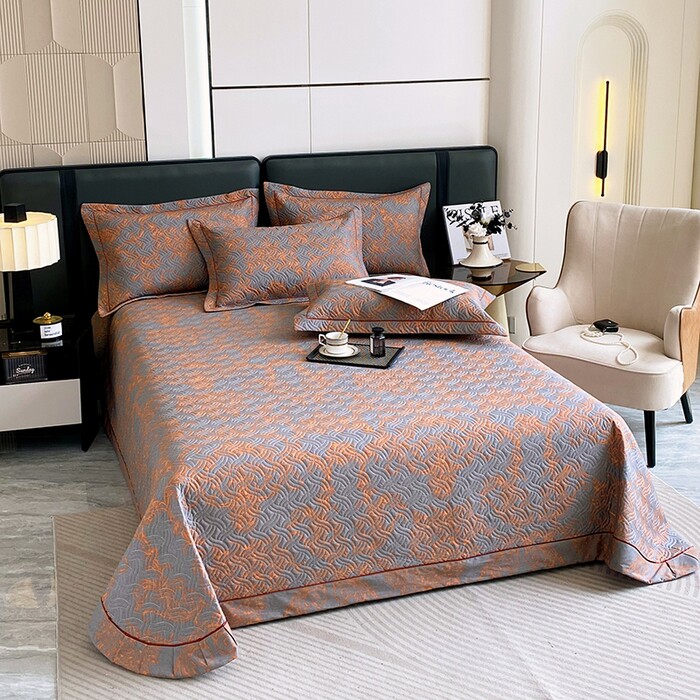 全棉活性印花床盖夹棉加厚绗缝防滑床罩纯棉几何图案四季通用床单