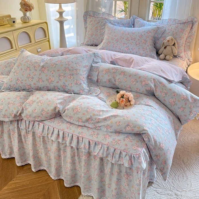 全棉纯棉蕾丝小花边单层床裙