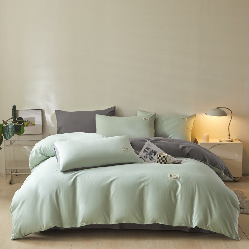 A类母婴级纯色双拼全棉四件套纯棉学生宿舍家居卧室单双人床品