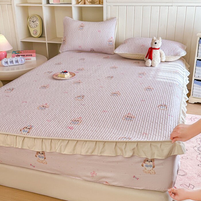 花边全棉纯棉印花夹棉床笠三件套床垫保护套罩全包围床罩防尘