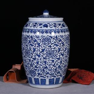 100斤厨房储物器大号家用 景德镇陶瓷青花缠枝米缸带盖密封罐50斤