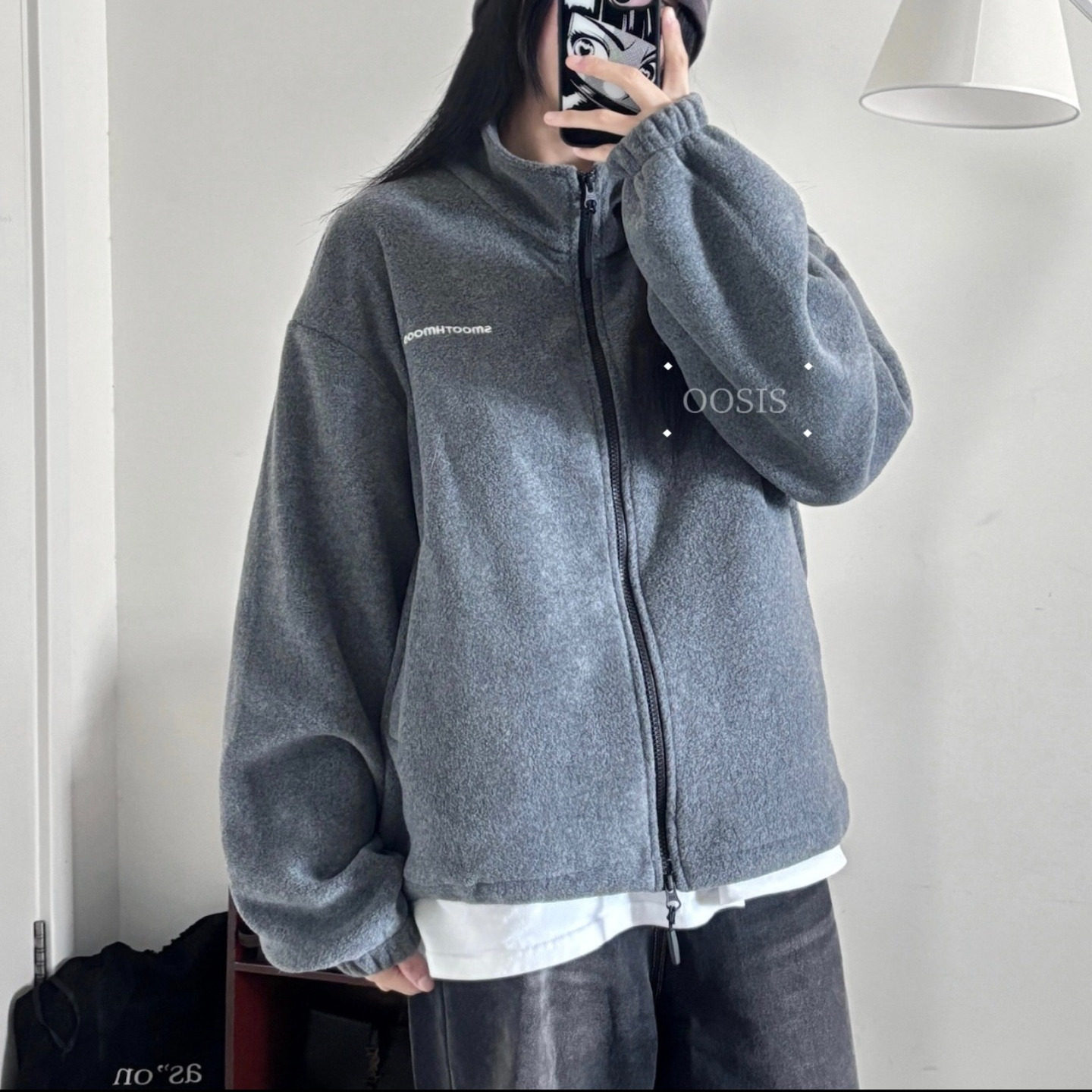 高级感超好看外套女开衫卫衣摇粒绒宽松慵懒风韩版秋季灰色厚外套