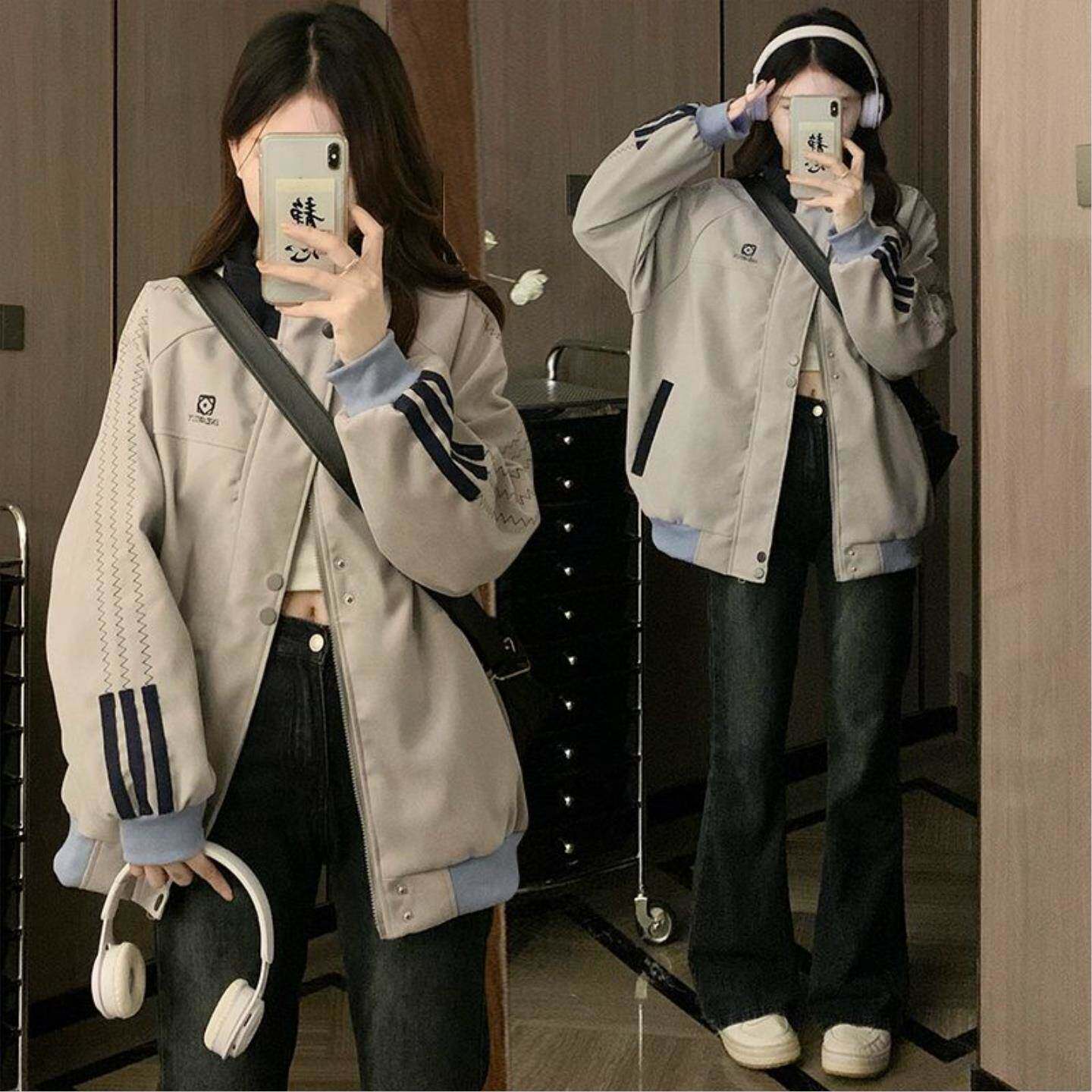 美式外套女2026早秋季新款国潮复古学生宽松百搭情侣棒球服夹克