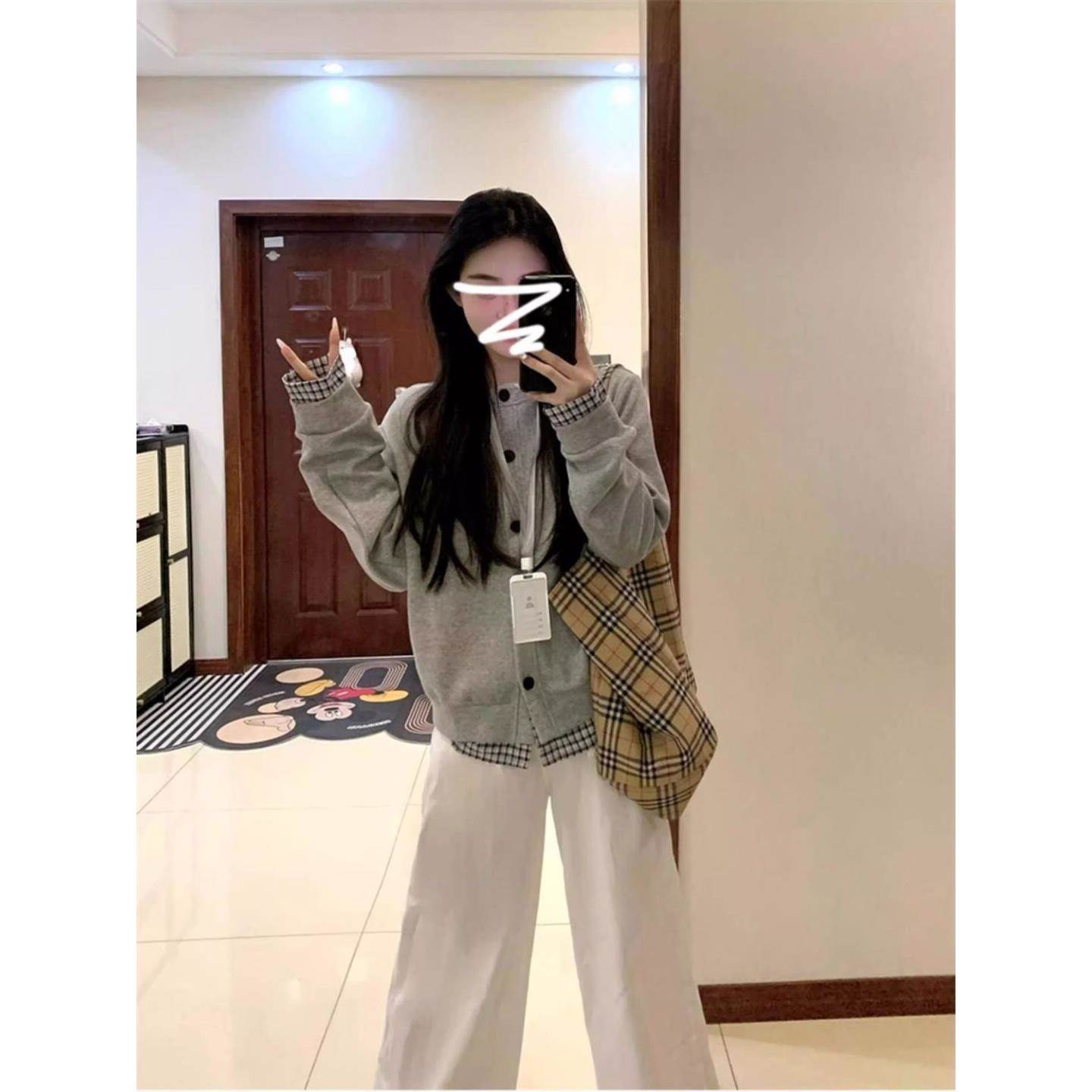 2026新款韩系穿搭灰色卫衣外套女秋春季爆款棒球服开衫假两件上衣