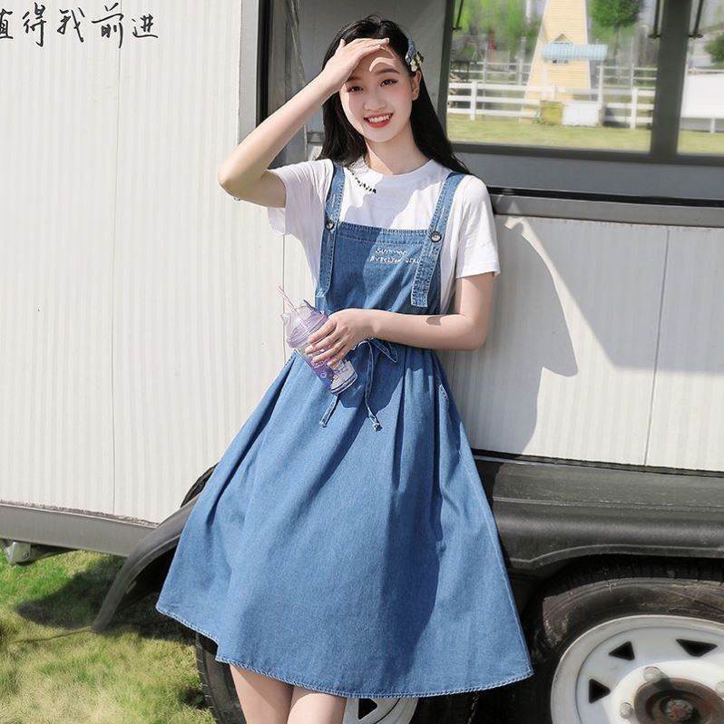 2026春季新款少女夏装牛仔连衣裙初高中学生背带裙套装