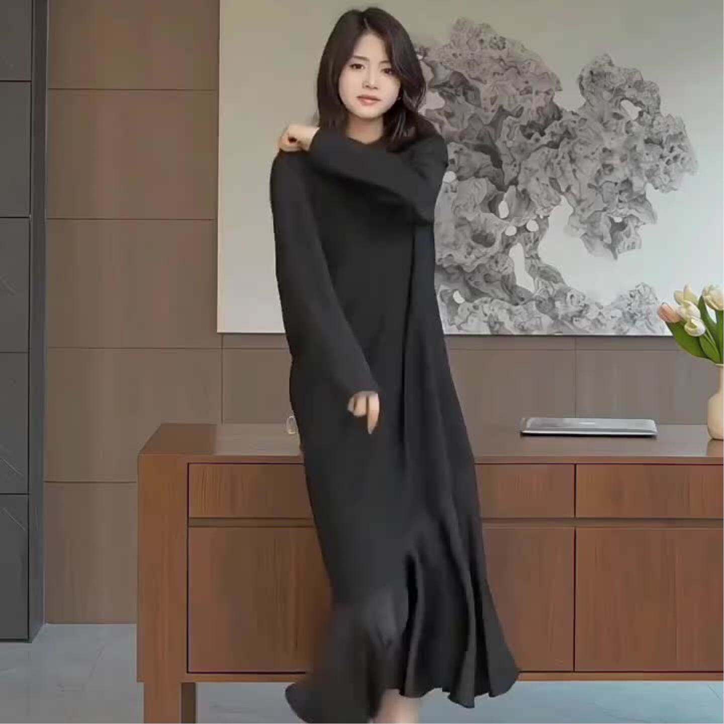赫本风小黑裙法式高级感连衣裙女2026春秋新款宽松遮肉显瘦鱼尾裙