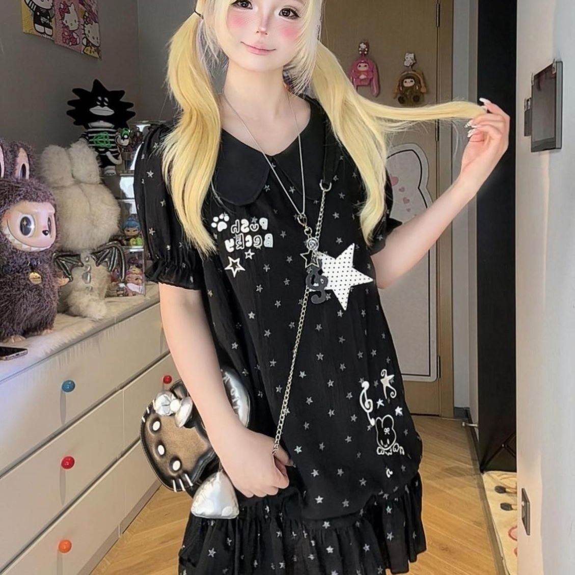 2026夏季少女宅萌系星星娃娃短裙连衣裙甜美可爱早味裙子显瘦天