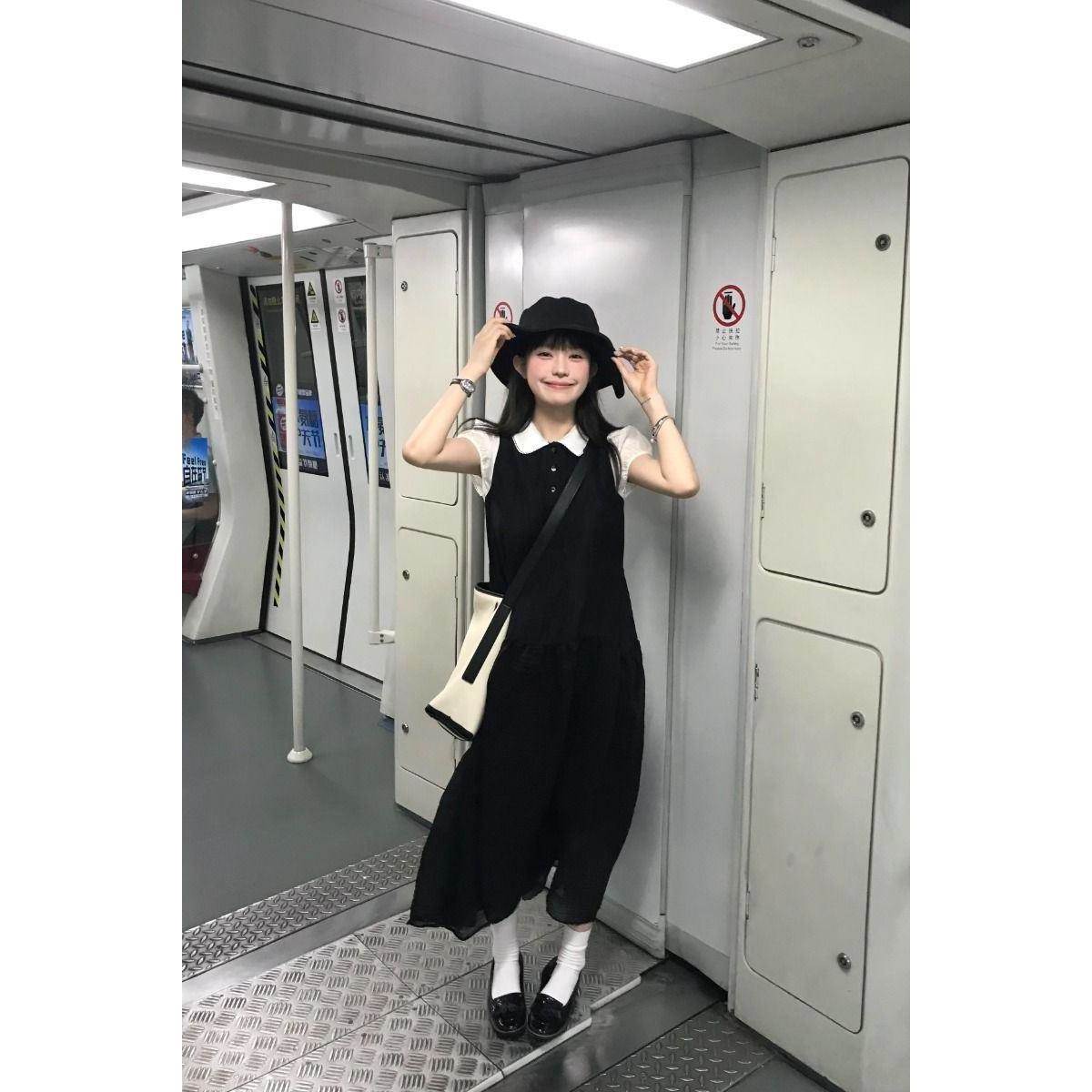 韩系学院风假两件连衣裙女夏季新款宽松遮肉减龄百搭显瘦气质裙子