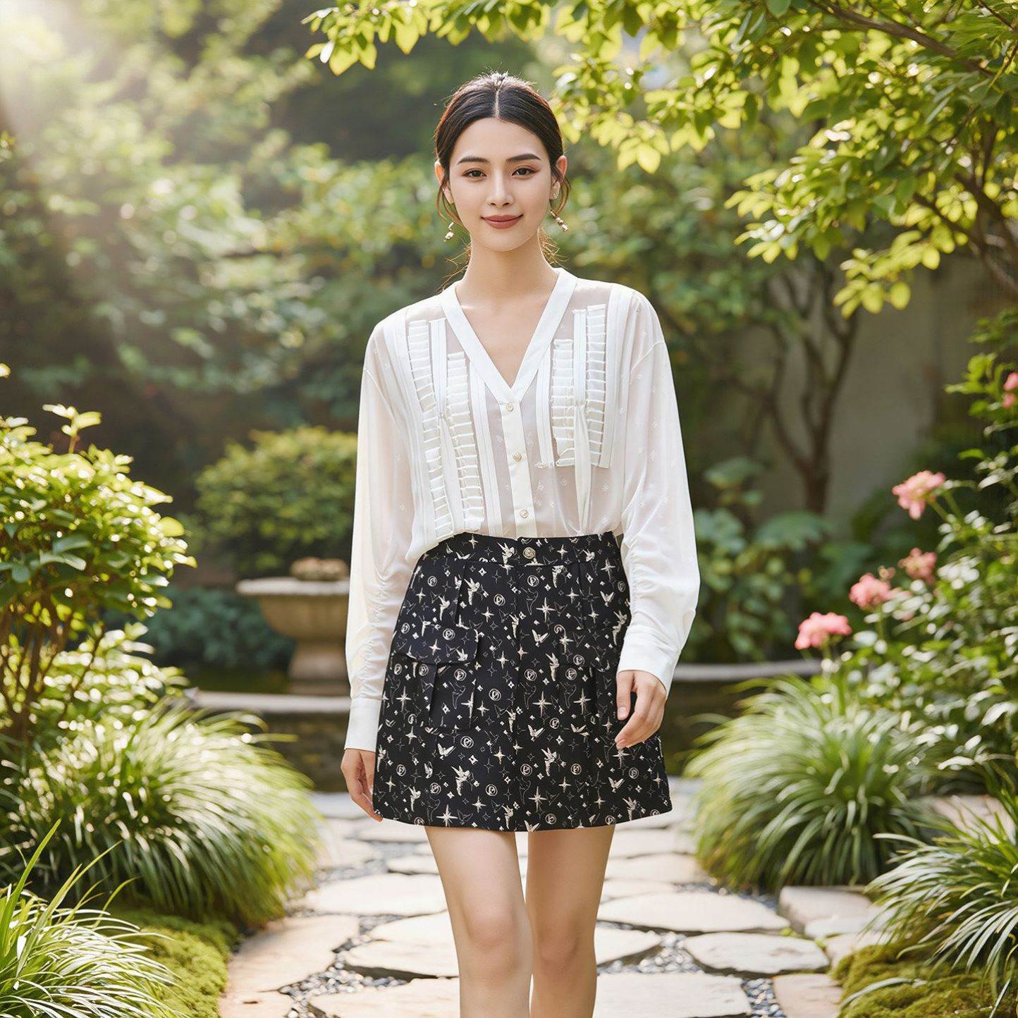 单排扣舒适百搭宽松V领长袖衬衫26夏上衣女装大牌剪标撤柜