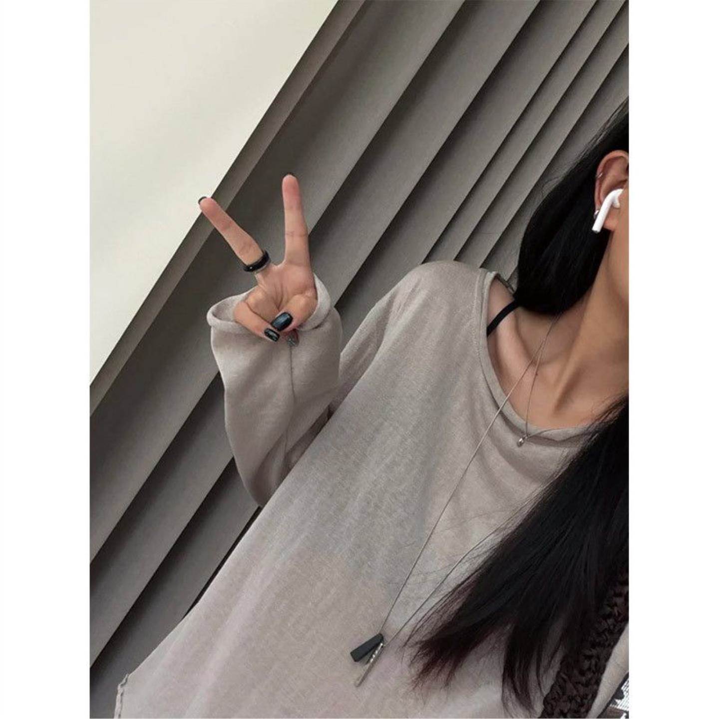 小红书同款绿色薄款罩衫女夏外穿微透宽松内搭打底衫T恤天丝上衣