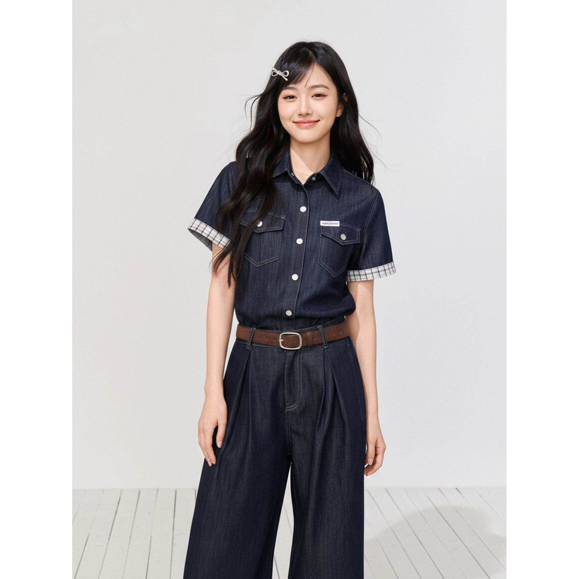 夏季原色薄棉牛仔套装女款2026新款轻薄上衣阔腿裤夏日穿搭一整套