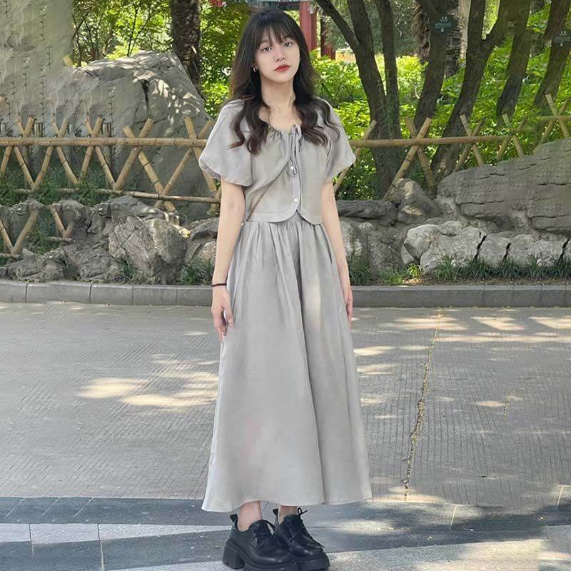 法式洋气显瘦上衣半裙套装夏秋新款高级感小个子短袖裙子两件套