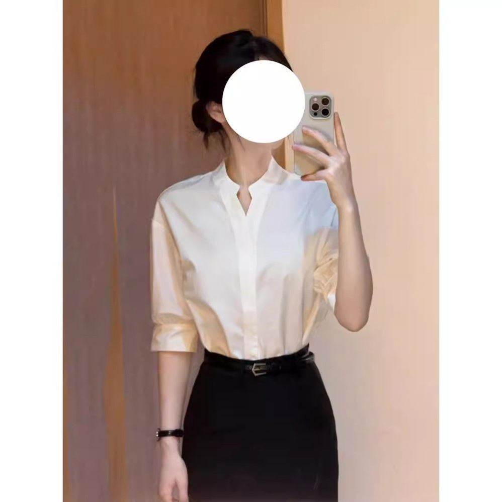 白色衬衫女夏季通勤职业面试正装公务员事业教师干练商务教资套装