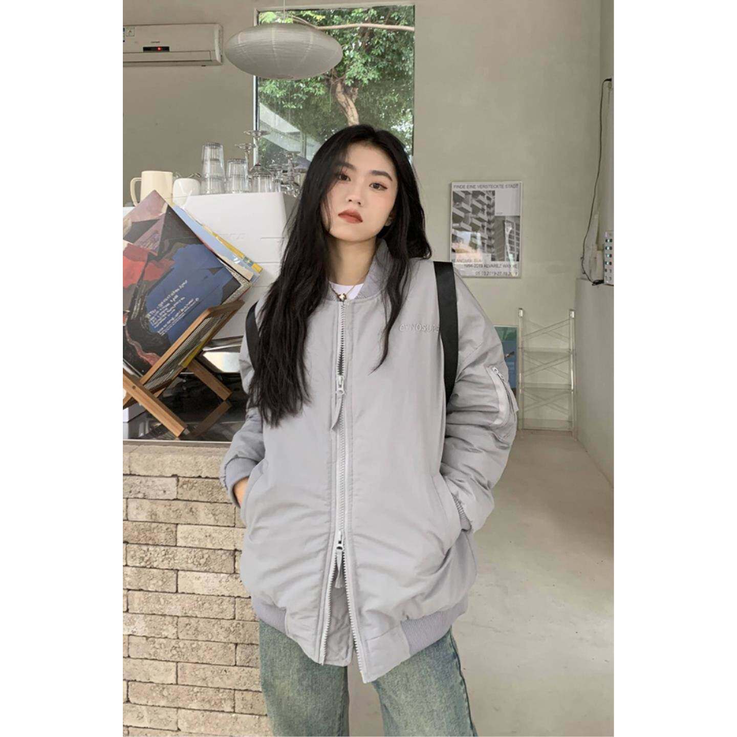 2026美式简约飞行服外套女春夏复古BF中性风情侣军绿棒球加棉夹克