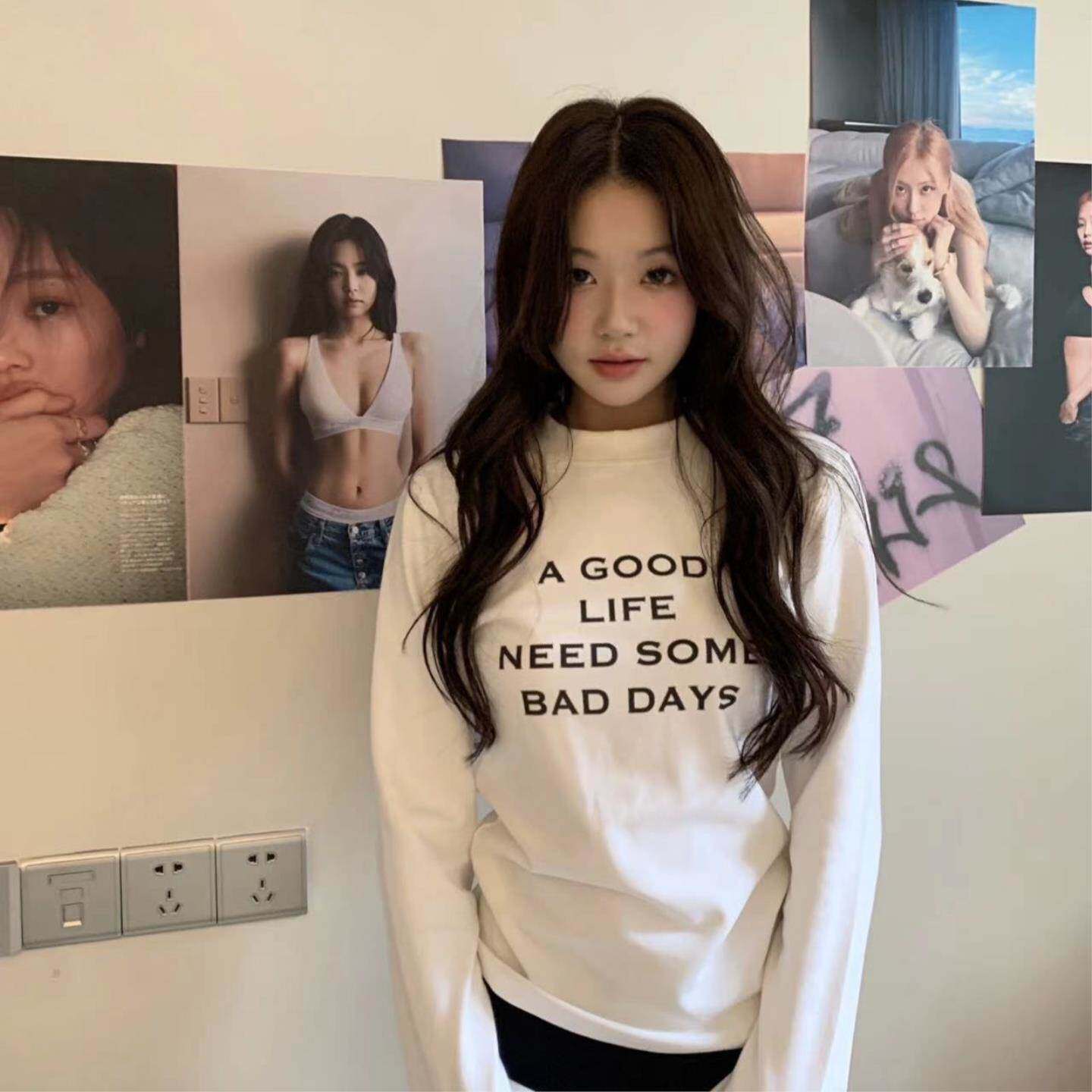 美式白色正肩长袖t恤女2026秋冬新款显瘦内搭字母打底衫修身上衣