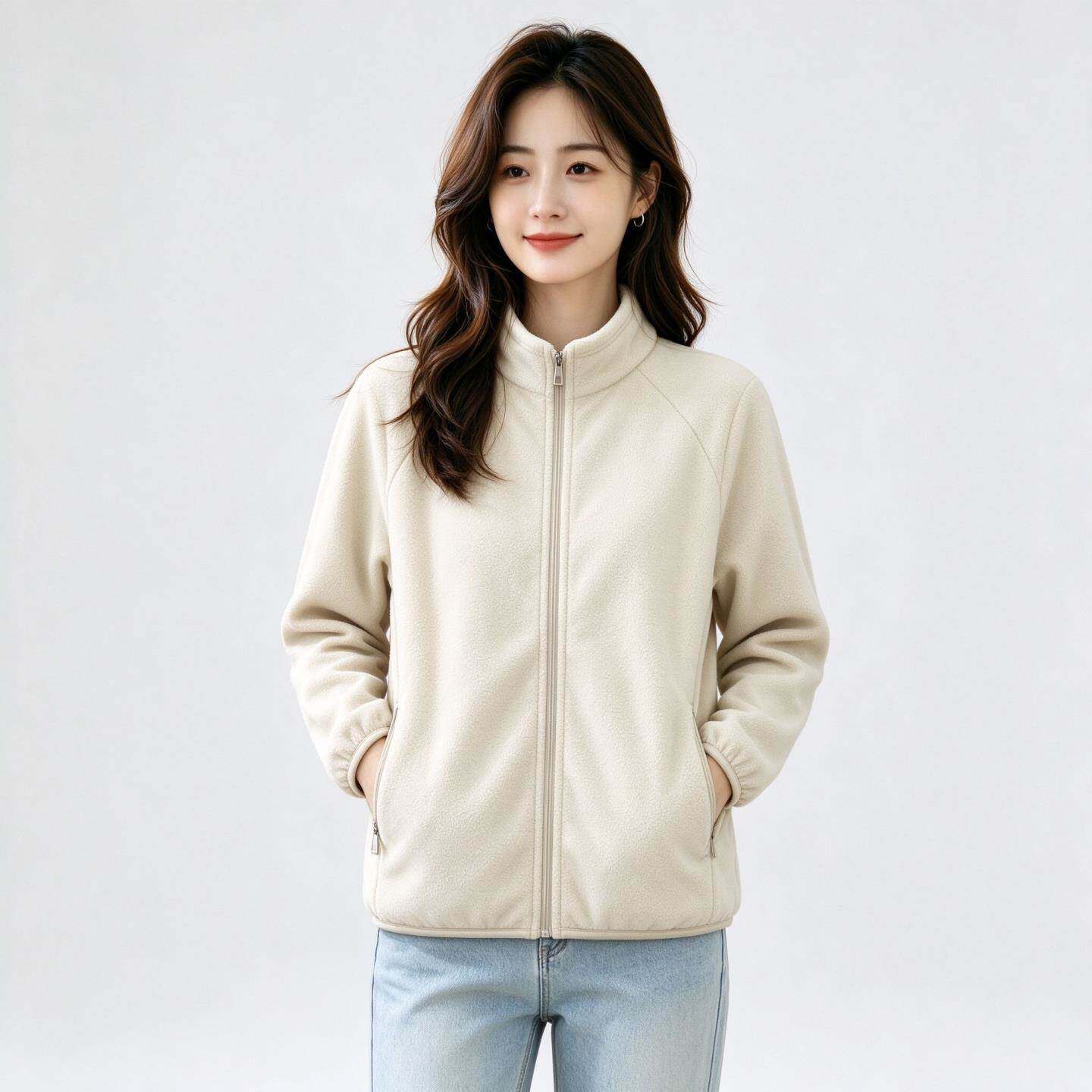 温柔学生摇粒抓绒2026季新品开衫拉链立领棒球服女装外套