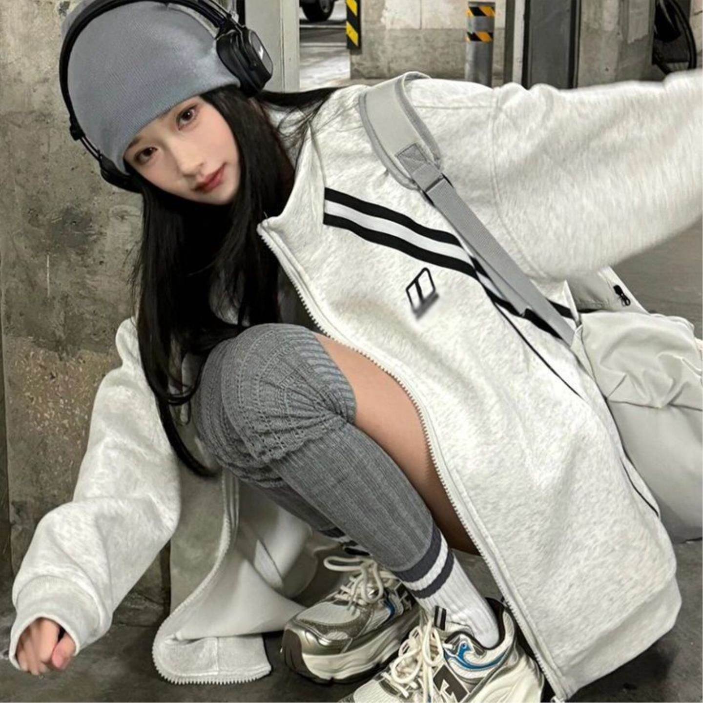 撞色拉链立领卫衣女宽松开衫春夏新款美式休闲运动情侣外套