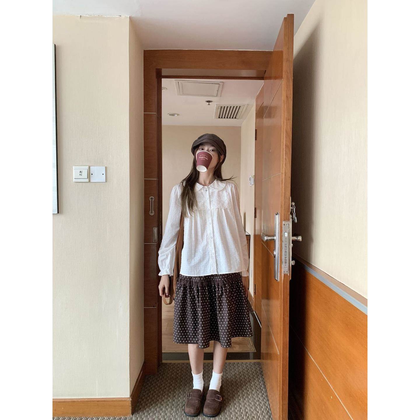 2026春季新款韩系甜美蕾丝花边娃娃领减龄气质长袖棉衬衣女上衣