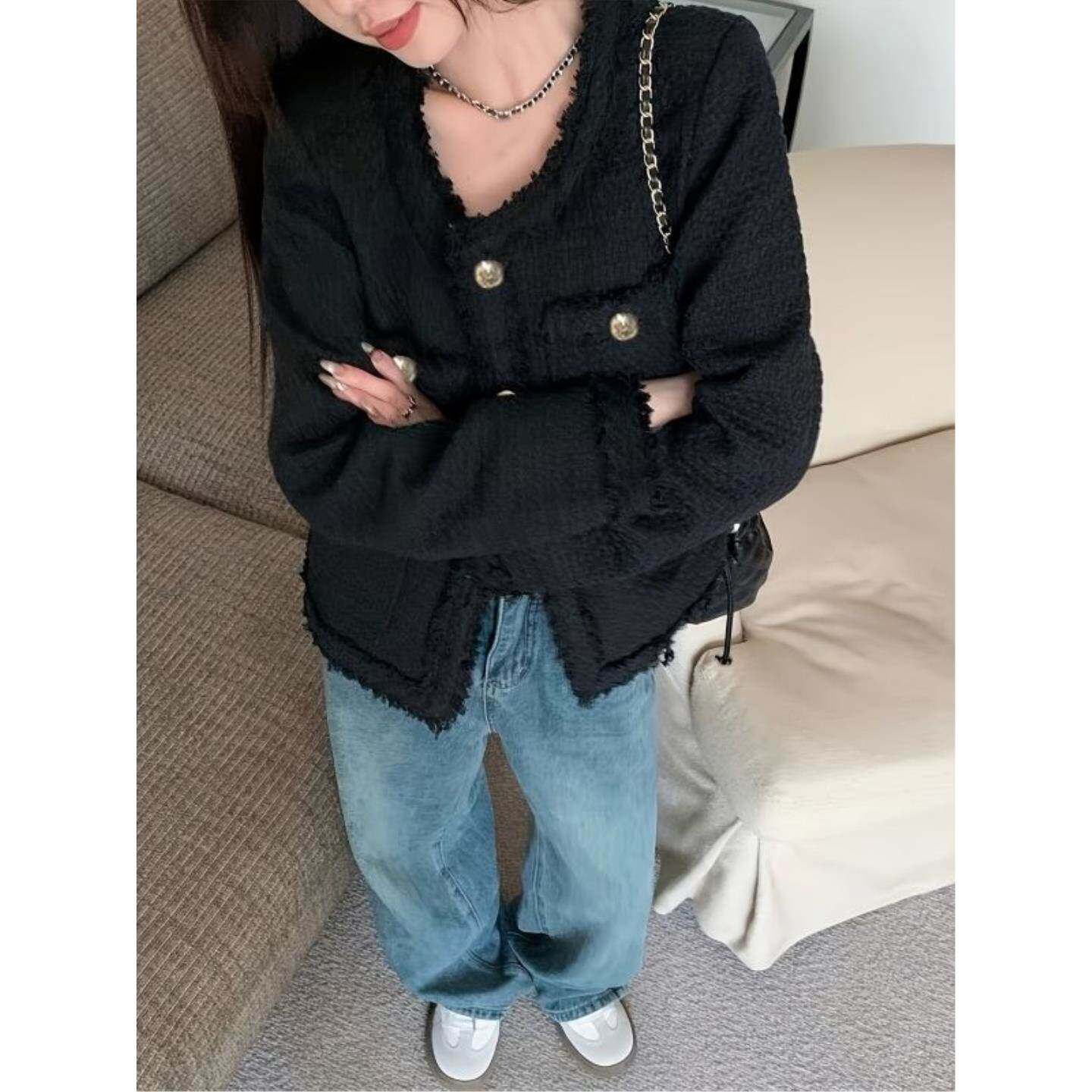 黑色格子小香风外套粗花呢短外套女秋新款法式气质休闲上衣