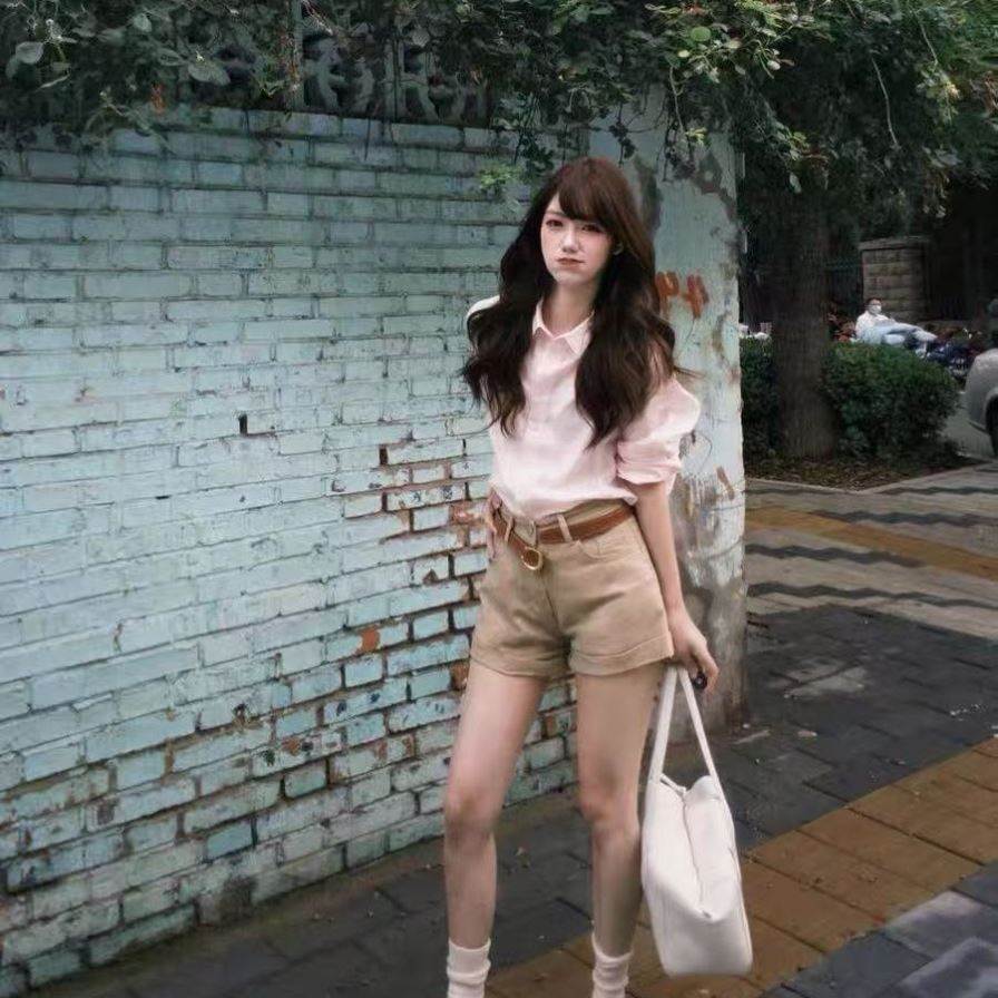 套装女2026夏季新款韩系减龄高级感粉色衬衫上衣高腰短裤两件套