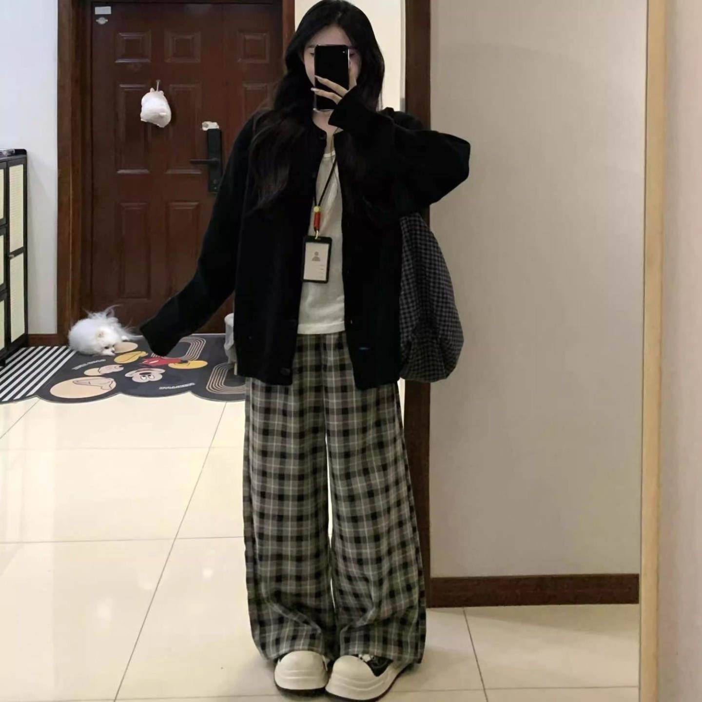 黑色针织衫外套女秋大码胖mm高级感显瘦宽松毛衣外搭开衫上衣冬