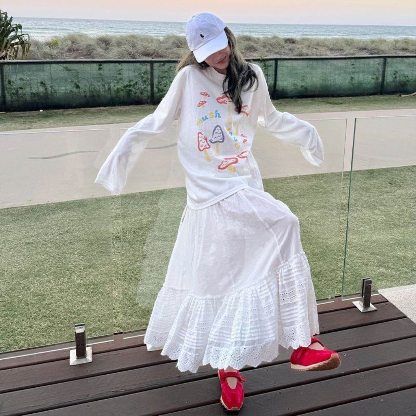 可爱印花长袖T恤罩衫女夏季新款宽松韩系休闲薄款半透防晒上衣