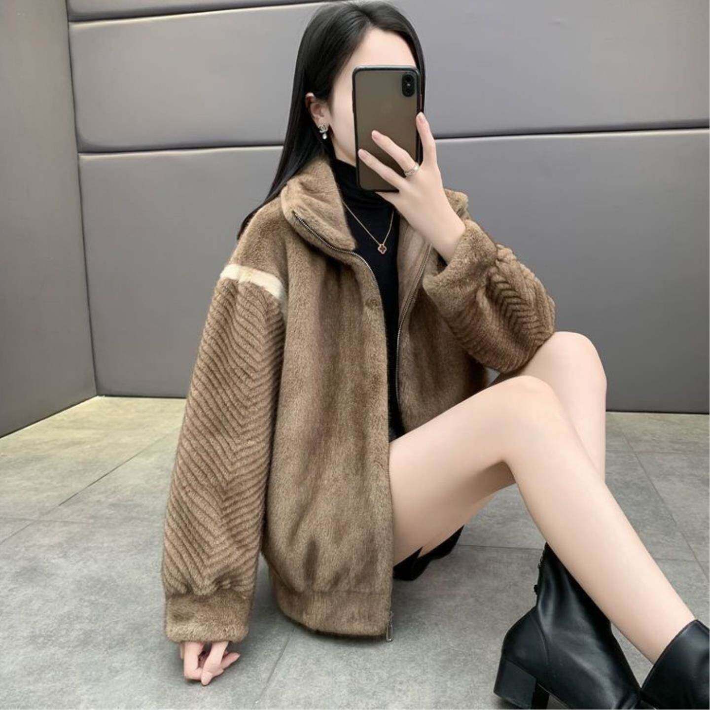 2026春夏款仿皮草外套女仿貂绒毛毛一体爆款中厚高档短款大衣
