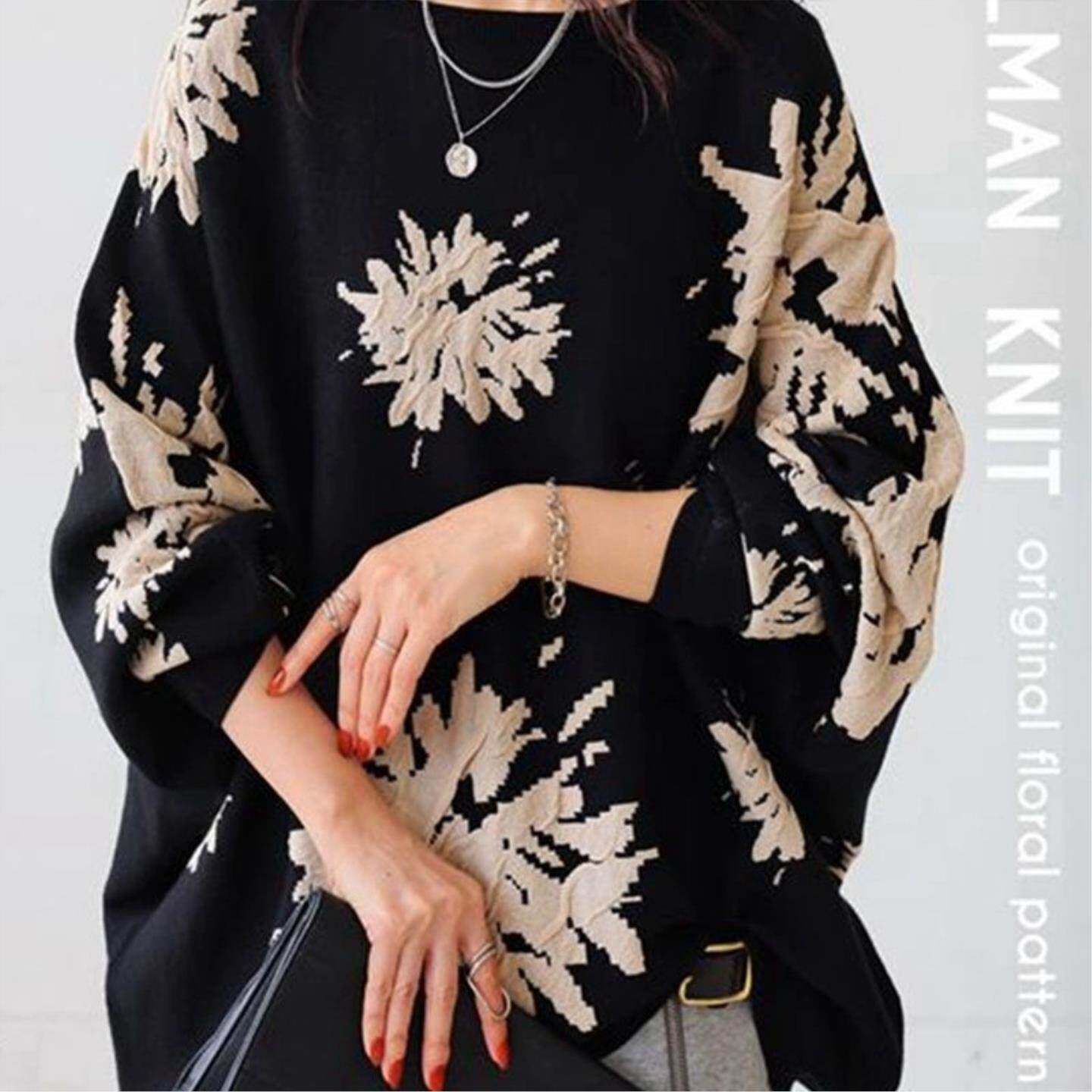 立体编花春夏宽松显瘦套头女加厚款蝙蝠袖针织衫