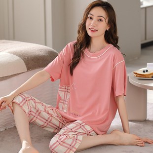 青中年妈妈小个子家居服女夏天 睡衣女夏季 短h袖 七分裤 2023新款