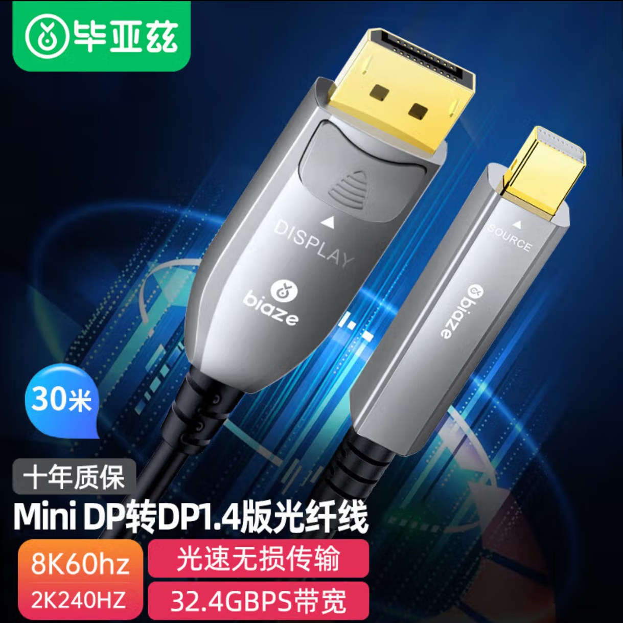 毕亚兹MiniDP转DP1.4光纤线