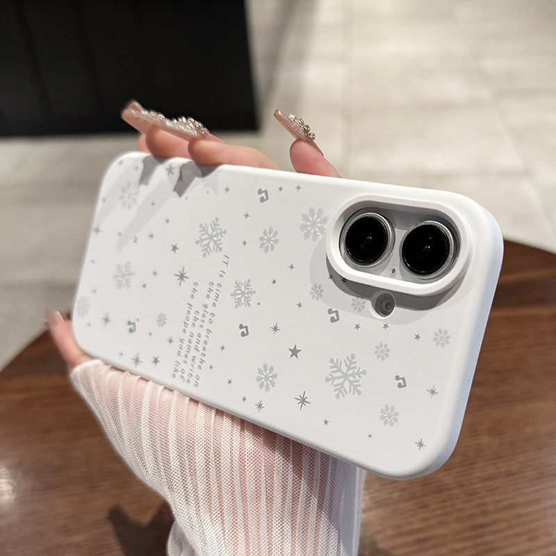 适用iphone17pmx手机壳苹果17promax手机壳韩系秋冬白色雪花英文苹果17ProMax手机壳iPhone16全包14新款15Pro图片