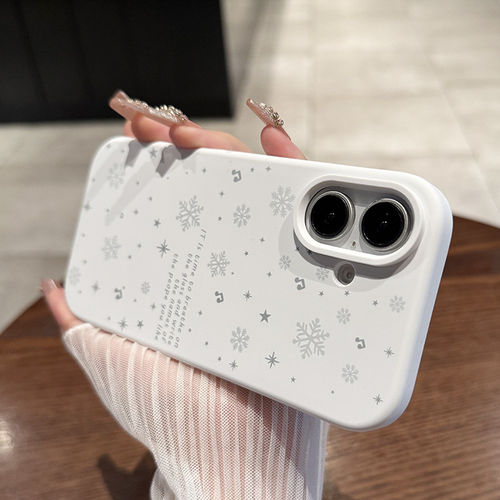 适用iphone17pmx手机壳苹果17promax手机壳韩系秋冬白色雪花英文苹果17ProMax手机壳iPhone16全包14新款15Pro