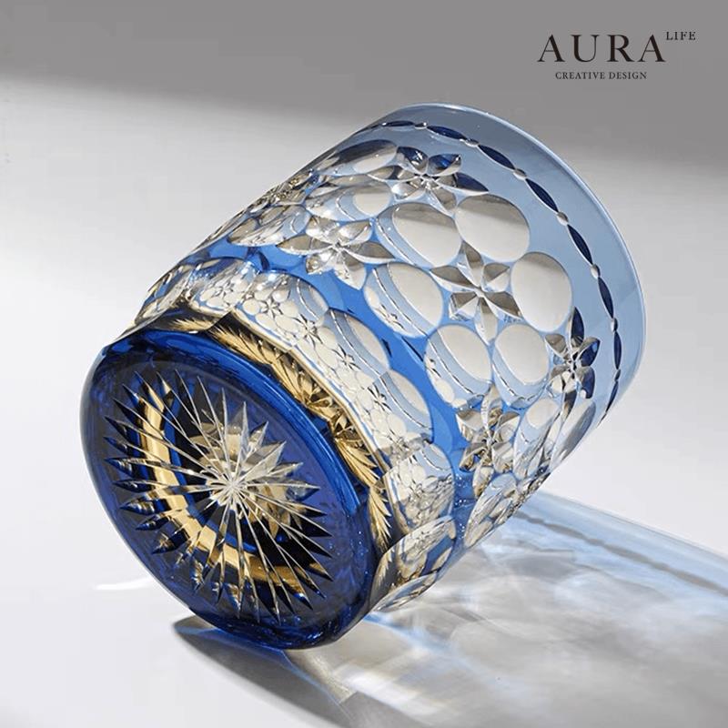 AURA'S高端手工雕刻玉舞水晶玻璃杯江户切子威士忌洋酒杯个