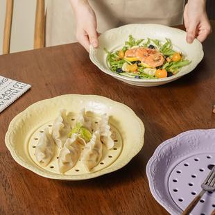 饺子 家用高端饺子盘沥水陶瓷装 漏盘高级感双层专用捞饺子沥水盘