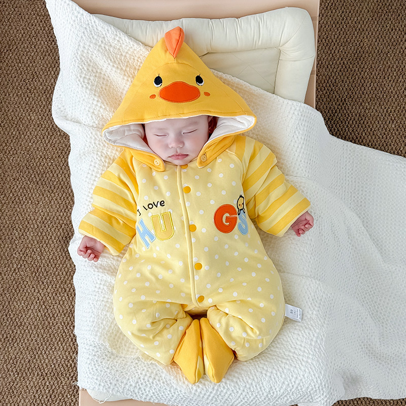 宝宝保暖冬季加厚婴儿休闲外出棉衣夹棉哈衣男女宝宝包脚连体爬服