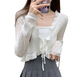 夏百搭披肩超仙外套短款 吊带裙外搭空调衫 女薄款 木耳边防晒针织衫