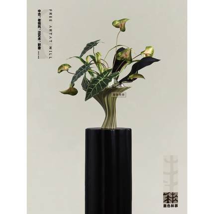 墨色林莽 中古艺术仿真花艺 售楼处样板间几何花器桌面装饰摆件