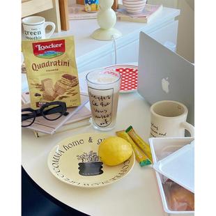 复古奶黄设计感艺术感早餐盘子陶瓷饰品盘 韩国甜品盘ins风法式