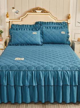 加全棉亲厚肤活纯性双边加棉新款色磨毛夹棉床裙单件床三罩YHD件