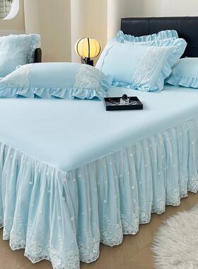 床三件套花A罩PNB类韩式边床套床裙单纯色水洗棉床单件1.5m床盖1.