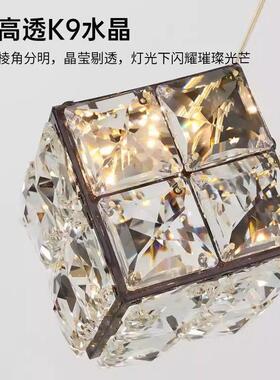 轻奢魔方晶梯吊灯水别墅客楼厅楼楼梯中空XBH旋转自建房覆式吊线