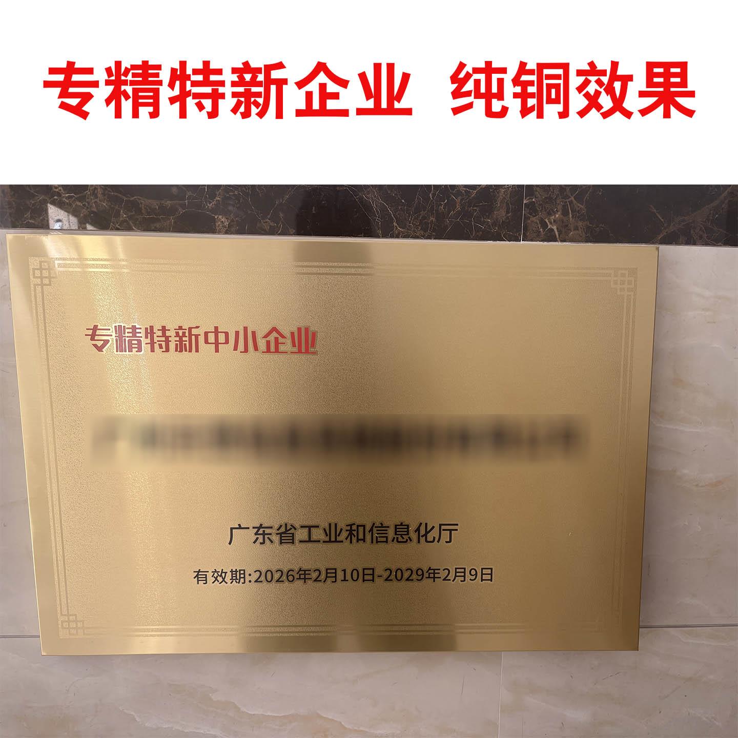 匾专呈峰（办精特新中小企业牌广新东省高新技术企业铜牌巨人创型 - 实物图
