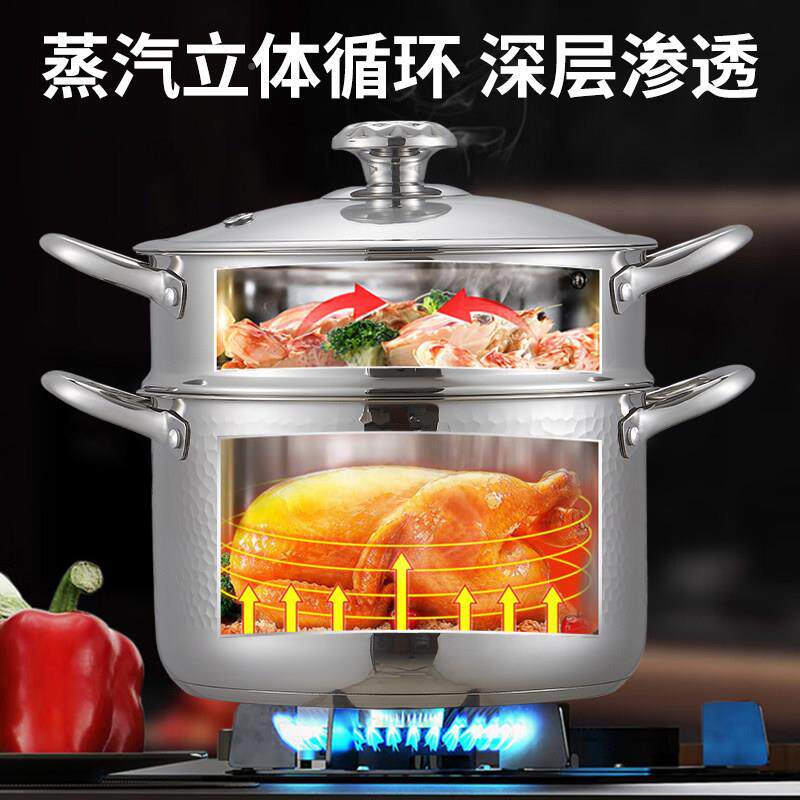 赫巴 36不兹锈钢锤纹汤锅家用/赫无涂1层火炖煮锅双耳锅电磁燃气