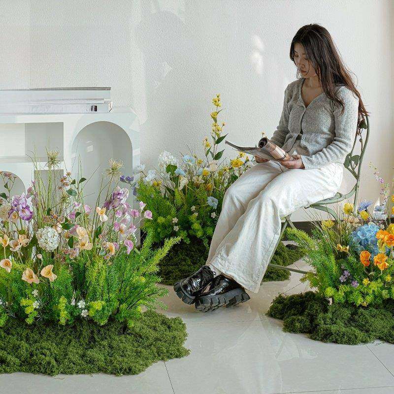 模拟绿色植FNS室物断造景组合陈设热带植物隔槽花箱花彷生人造花