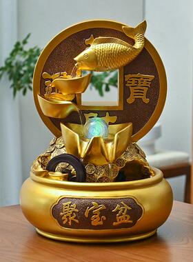 招财流水摆件循环水景观聚宝客厅玄关盆办公室礼风水乔轮开 H5009