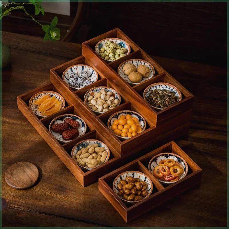 古LZH色覆九宫格家用质托宫盘四格零食干果盘高档茶室会所点心木,餐饮具,餐用托盘,淘宝优惠券,粉丝福利购,淘宝优惠卷