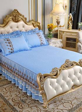 欧式蕾丝缝床尾床裙FCQ，拉丝物，无绗加厚暖床套，双织面单件蕾