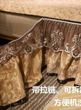 欧式可拆卸天鹅绒花JBQ压棉夹床裙单双件防滑加厚人冬保暖床罩三