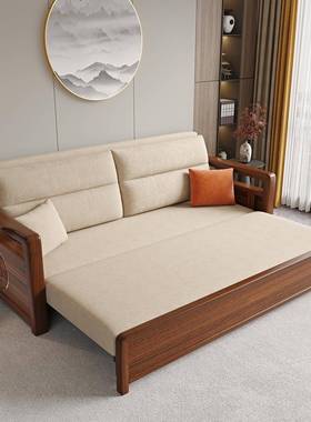 乌金木发沙床新中人式实40618木多功能推拉物家用客厅双储小户型