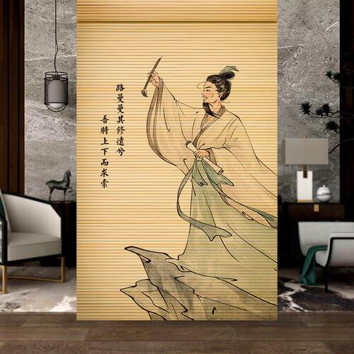 店定制竹帘门卷帘家庭凸窗印花竹帘阳台遮门阳厅隔断OCK酒帘可调